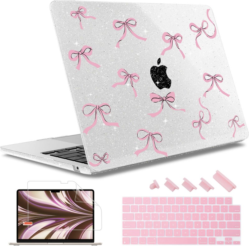 May Chen for 2026 MacBook Air 15 inch Case A3448 M5 A3241 M4 A3114 M3 A2941 M2 2025 2024 2022 Plastic Hard Shell for MacBook Air 153 with Retina Dispaly Fits Touch ID Clear Glitter Bow - Image 2