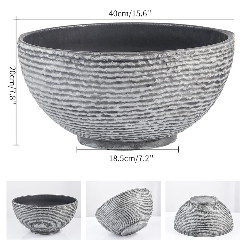 Sungmor Ash Black Resin Outdoor Low Bowl Planter Bird Bath 15.6 Inch Water Lily Succulent Pots Small Fountain Base - Image 5