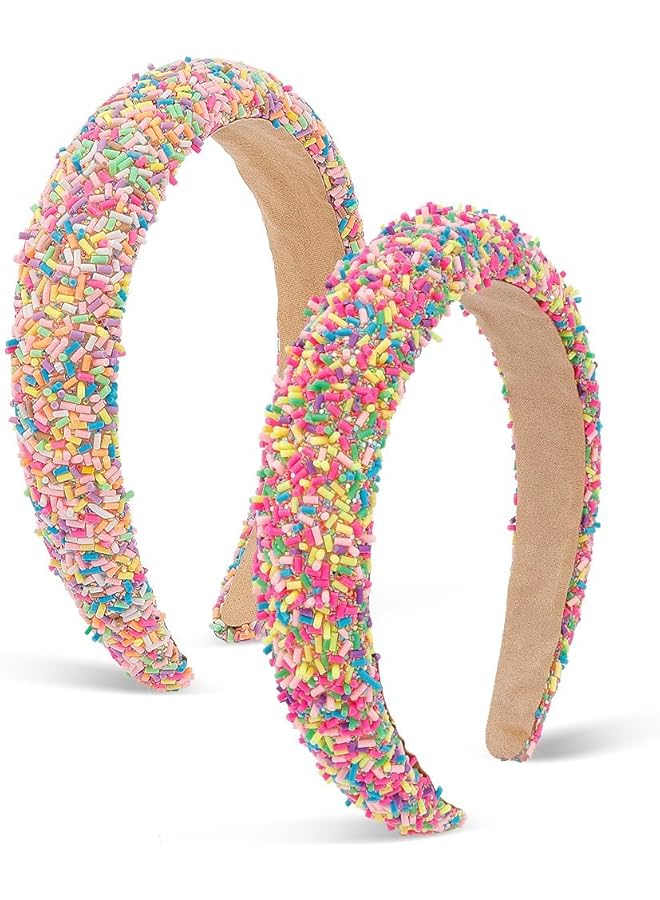 KASTWAVE Candy Headbands Girls Donut Headband 2 Pcs Thick Padded Headband For Women Girls Cute Headbands Sprinkles Wide Head Band Non Slip Glitter Birthday Hair Accessories For Girls (Pink&Hot Pink) - Image 5
