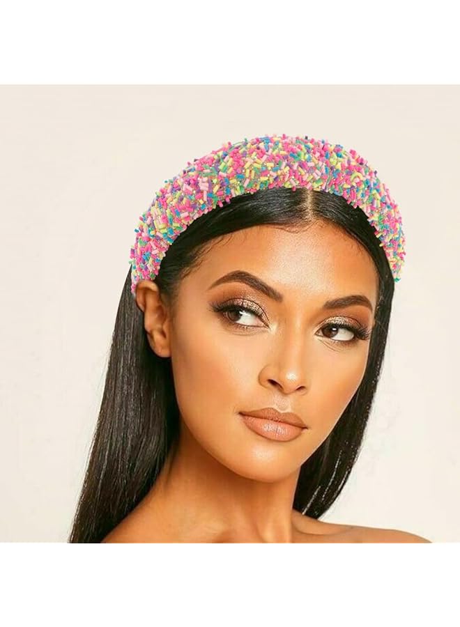 KASTWAVE Candy Headbands Girls Donut Headband 2 Pcs Thick Padded Headband For Women Girls Cute Headbands Sprinkles Wide Head Band Non Slip Glitter Birthday Hair Accessories For Girls (Pink&Hot Pink) - Image 2