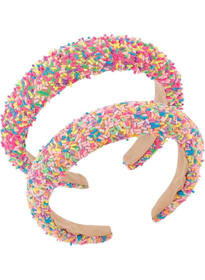 KASTWAVE Candy Headbands Girls Donut Headband 2 Pcs Thick Padded Headband For Women Girls Cute Headbands Sprinkles Wide Head Band Non Slip Glitter Birthday Hair Accessories For Girls (Pink&Hot Pink) - Image 4