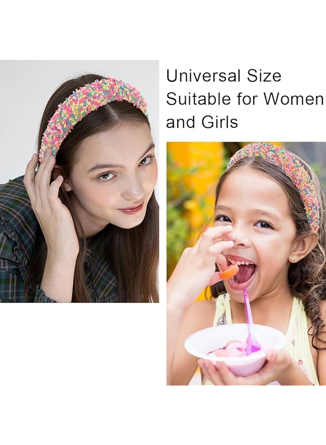 KASTWAVE Candy Headbands Girls Donut Headband 2 Pcs Thick Padded Headband For Women Girls Cute Headbands Sprinkles Wide Head Band Non Slip Glitter Birthday Hair Accessories For Girls (Pink&Hot Pink) - Image 3
