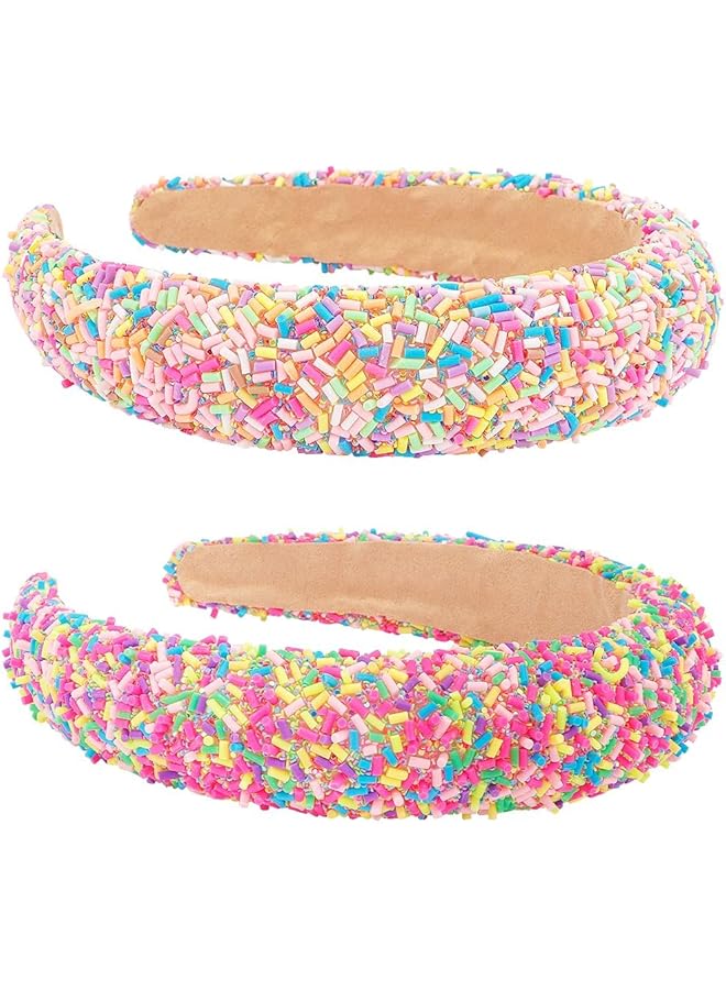 KASTWAVE Candy Headbands Girls Donut Headband 2 Pcs Thick Padded Headband For Women Girls Cute Headbands Sprinkles Wide Head Band Non Slip Glitter Birthday Hair Accessories For Girls (Pink&Hot Pink) - Image 1