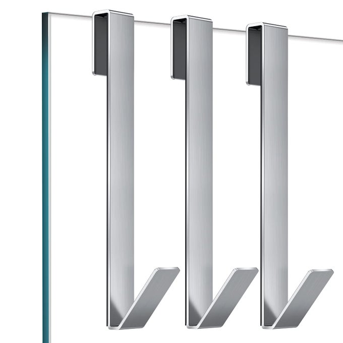 SHOWER DOOR HOOKS 10 IN SHOWER HOOKS FOR TOWELS HEAVY DUTY DRILLINGFREE EXTENDED TOWEL HOOKS FOR BATHROOM FRAMELESS GLASS DOOR OVER THE DOOR TOWEL HOOKS 3 PACKS SILVER