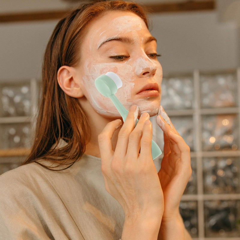 Soft Bristle Manual Facial Cleansing Brush For Deep Cleaning Portable Travel Size Green - Image 4