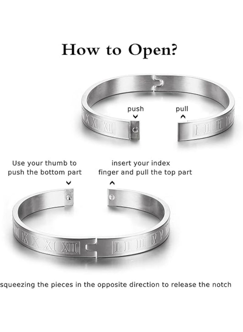 3Pcs Stainless Steel Bracelets for Men Roman Numeral Bangle Bracelet Adjustable Cuff Bracelet Twisted Cable Bracelet Mens Luxury Bracelets Jewelry Gifts for Men - Image 3