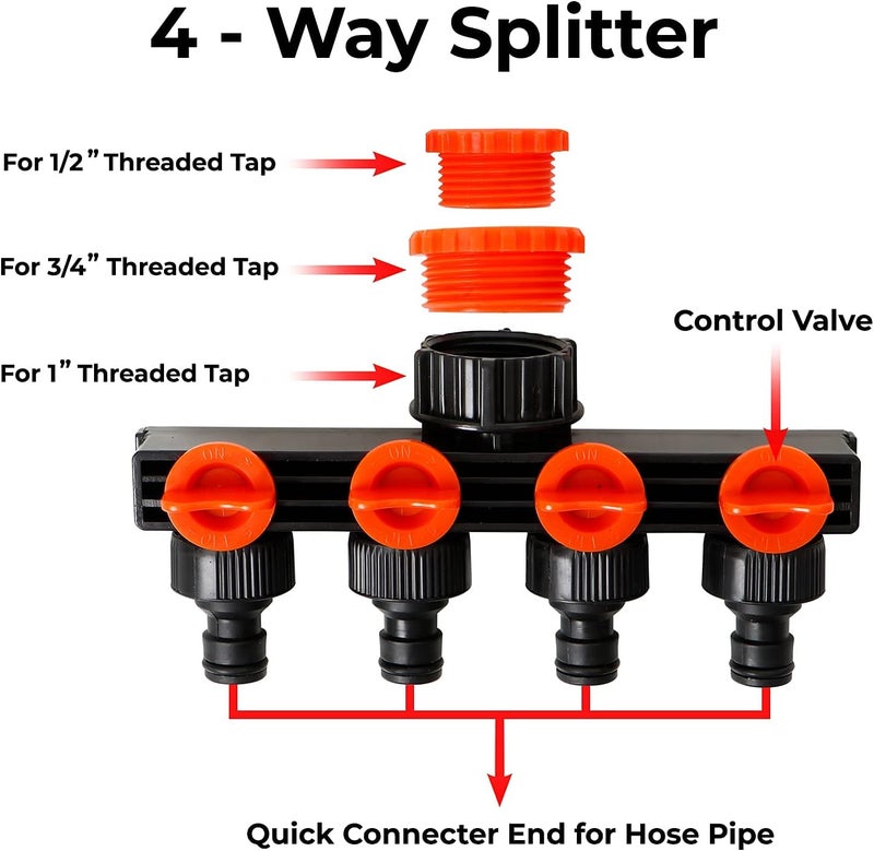 Styxon 4-Way Water Tap Connector Adaptor Garden Hose Shut on Off Valve Irrigation - Image 3