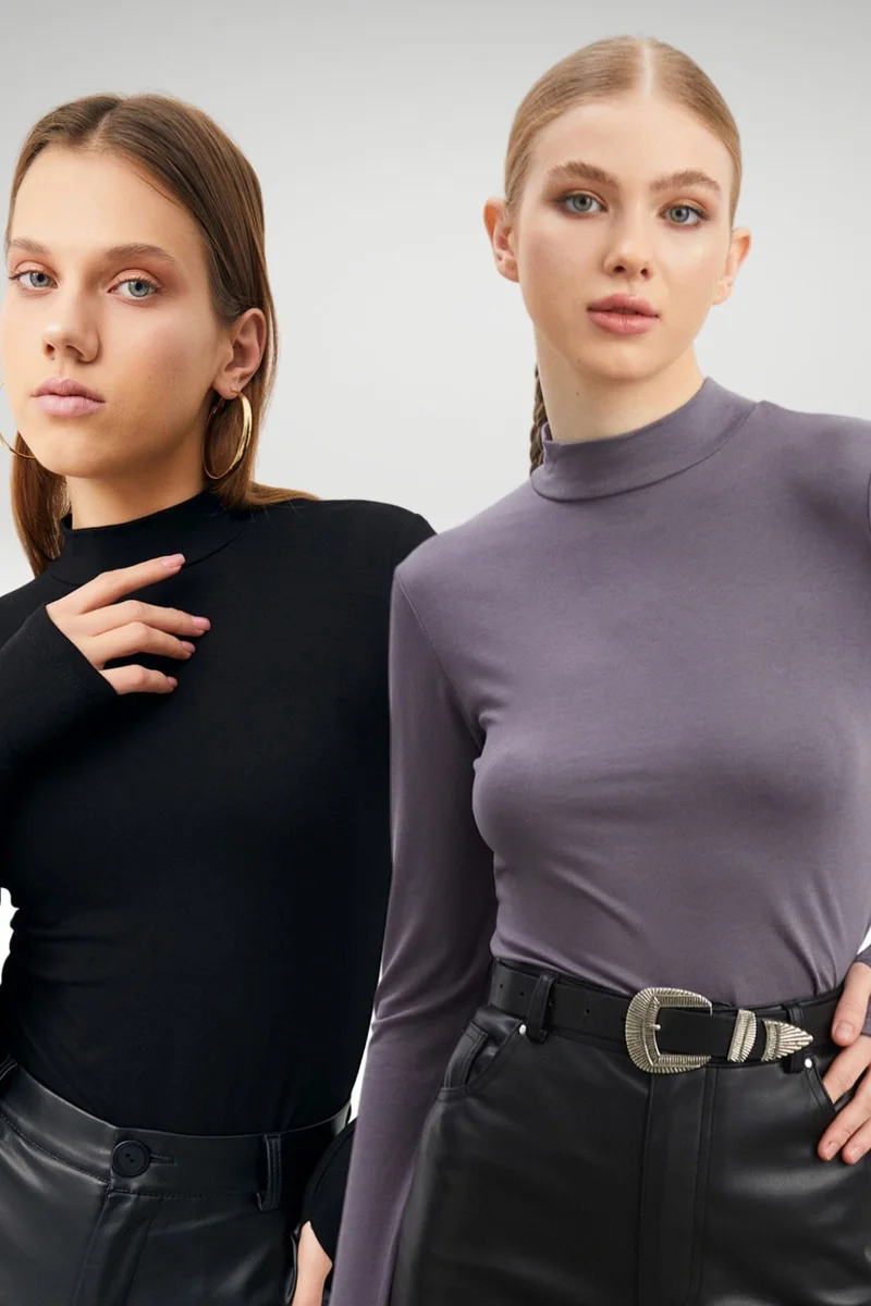 بيبانتولون BIPANTOLON Women's 2-Pack Cut-Out Half Turtleneck Bodysuits