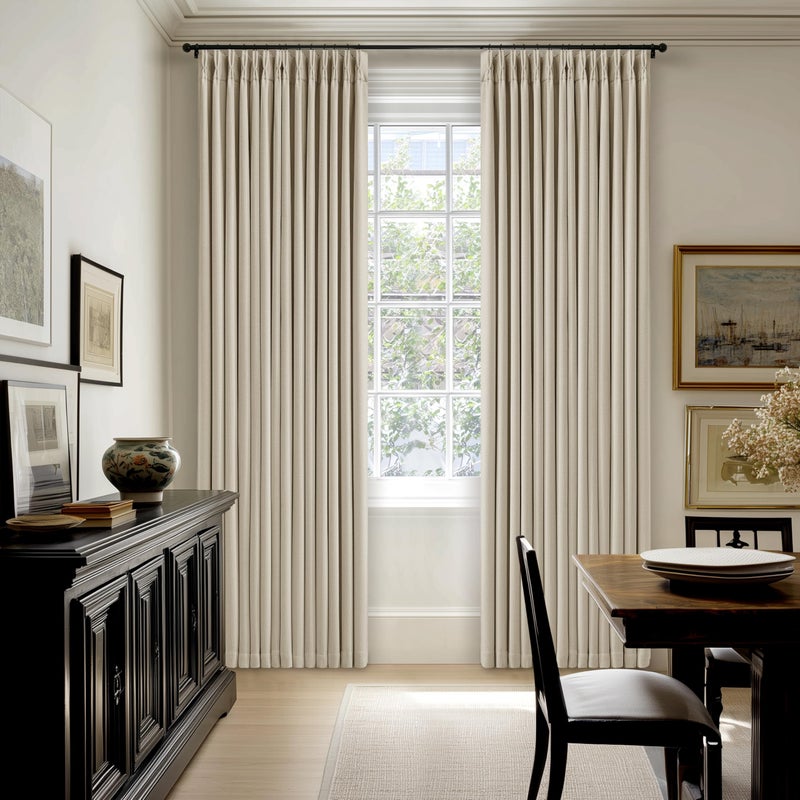 TWODRAPES Oatmeal Pinch Pleated 100% Blackout Linen Curtains 100 Inch Length 2 Panels Pinch Pleat Curtains Black Out Light Blocking Room Darkening Drapes with Liner for Bedroom Living Room Window Cream Beige - Image 1