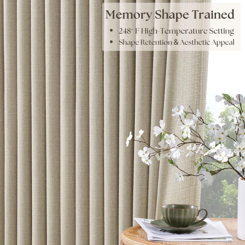 TWODRAPES Oatmeal Pinch Pleated 100% Blackout Linen Curtains 100 Inch Length 2 Panels Pinch Pleat Curtains Black Out Light Blocking Room Darkening Drapes with Liner for Bedroom Living Room Window Cream Beige - Image 5