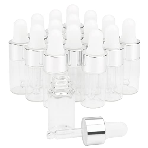 Wresty 15 Pcs Clear Glass Dropper Bottles Essential Oil Bottles Refill Sample Vials Aromatherapy Perfume Liquid Glass Bottles With Eye Dropper&Silver Lids (3ml) - Image 1