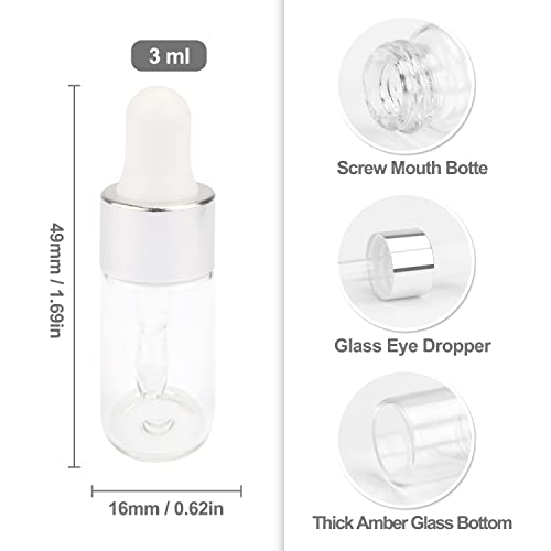 Wresty 15 Pcs Clear Glass Dropper Bottles Essential Oil Bottles Refill Sample Vials Aromatherapy Perfume Liquid Glass Bottles With Eye Dropper&Silver Lids (3ml) - Image 2