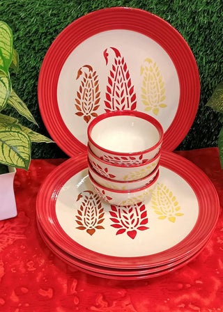 Caffeine Ceramic Stoneware Handmade Red Boota Combo Dinner Set of 8 Hand Painted Ceramic Dinner Plates with katori for Dinner Microwave Dishwasher Safe - pzsku/ZF8DC78D8EE88F06563B0Z/45/1748264485/a6fe2c00-bfa3-4ad1-804d-8dd13065ee03