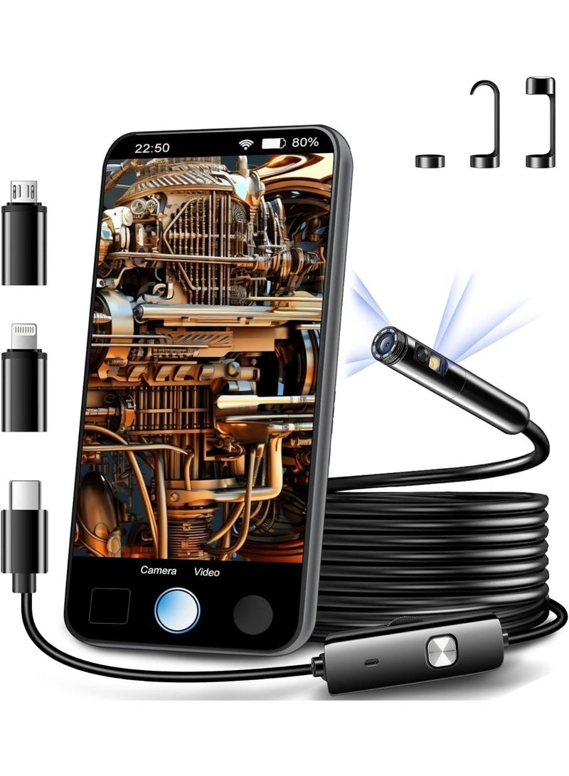 منظار داخلي بكاميرا فحص بإضاءة ليد وعدستين بدقة HD مقاومة للماء IP68 مع كابل شبه صلب بطول 3.5 متر متوافقة مع أجهزة أندرويد وiOS - Image 1