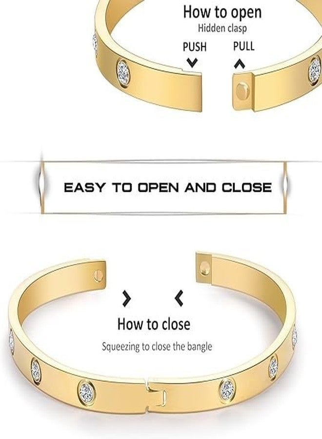 PDWZNBA 18K Gold-Plated Love Friendship Bracelets Trendy Stainless Steel Bangle Jewelry Gifts for Women, 7.1, Stainless Steel, no gemstone - Image 3
