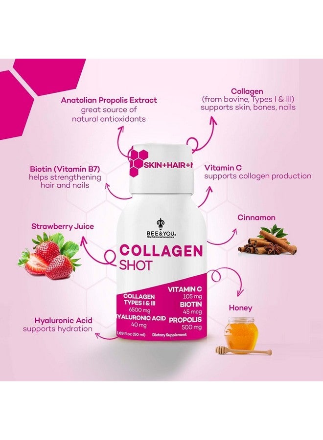BEE & YOU Bee and You Collagen Liquid Shot Drink with Vitamin C, Propolis Extract, Hyaluronic Acid, Biotin, Promotes Skin, Hair, Nail and Joint Health, 1.69 fl. Oz x 12 Pack - Image 3