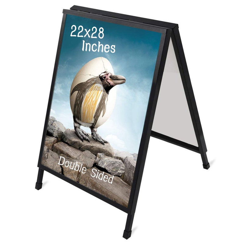 Outdoor AFrame Sidewalk Sign 22x28 Inch Sandwich Board Black Coated Steel Metal DoubleSided Heavy Duty Slidein Folding Frame Sign Holder 2 Corrugated Plastic Poster Boards Display Stand