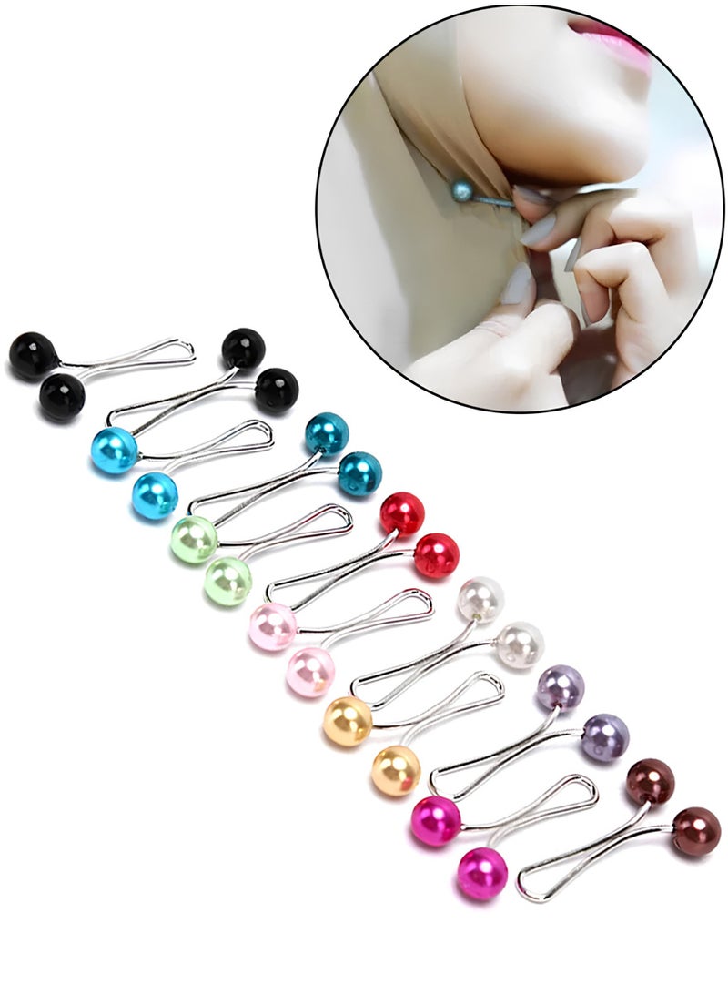 AEENAA 12 Pcs Hijab Pins Set with 12 Colors, Pearl Head Safety Pins for Scarf and Shawl, Non-Snag Magnetic Style Hijab Clips for Women (Color May Vary) - Image 1