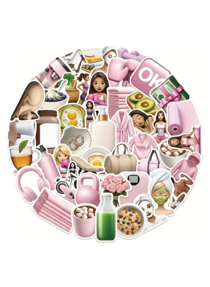 Aura Style 50Pcs Fitness & Yoga Aesthetic Stickers for Girls, High-Quality Laptop & Water Bottle Decals for Healthy Lifestyle, Pink - Image 1