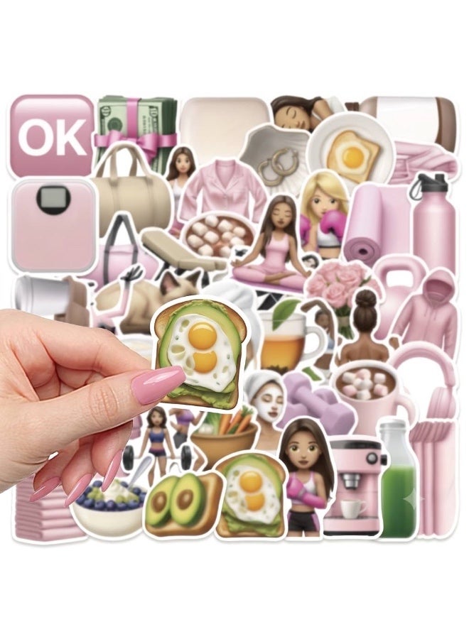 Aura Style 50Pcs Fitness & Yoga Aesthetic Stickers for Girls, High-Quality Laptop & Water Bottle Decals for Healthy Lifestyle, Pink - Image 4
