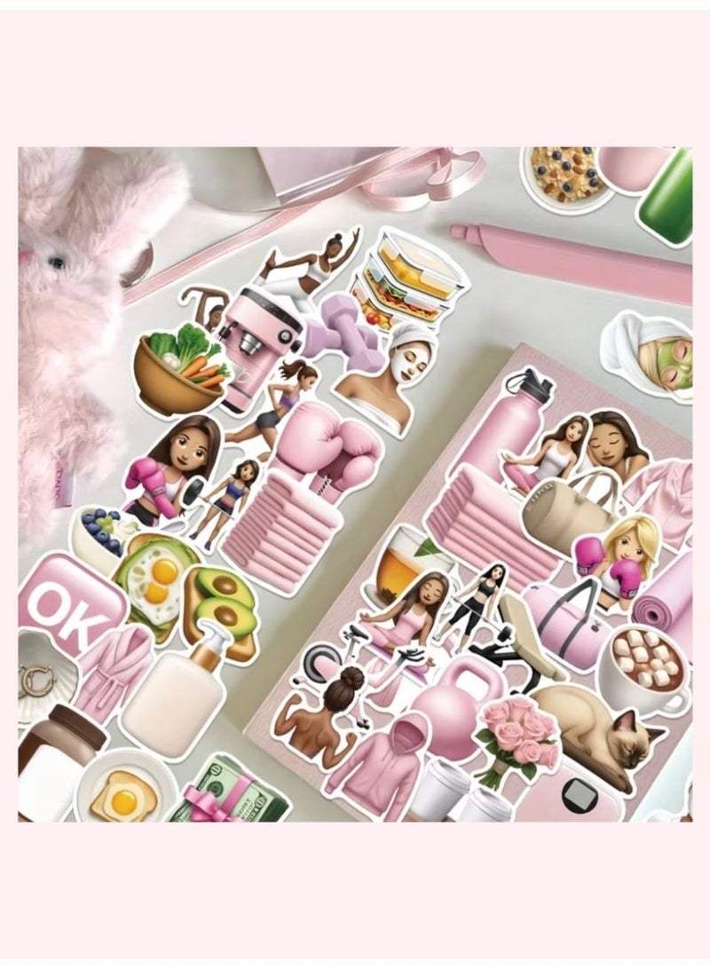Aura Style 50Pcs Fitness & Yoga Aesthetic Stickers for Girls, High-Quality Laptop & Water Bottle Decals for Healthy Lifestyle, Pink - Image 5