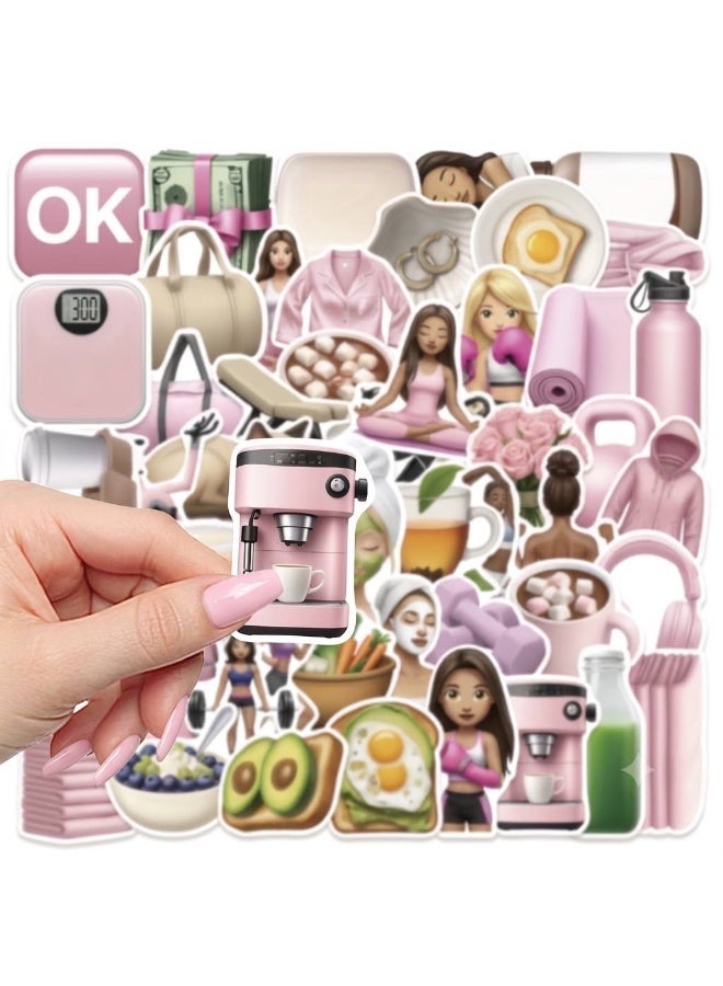 Aura Style 50Pcs Fitness & Yoga Aesthetic Stickers for Girls, High-Quality Laptop & Water Bottle Decals for Healthy Lifestyle, Pink - Image 3