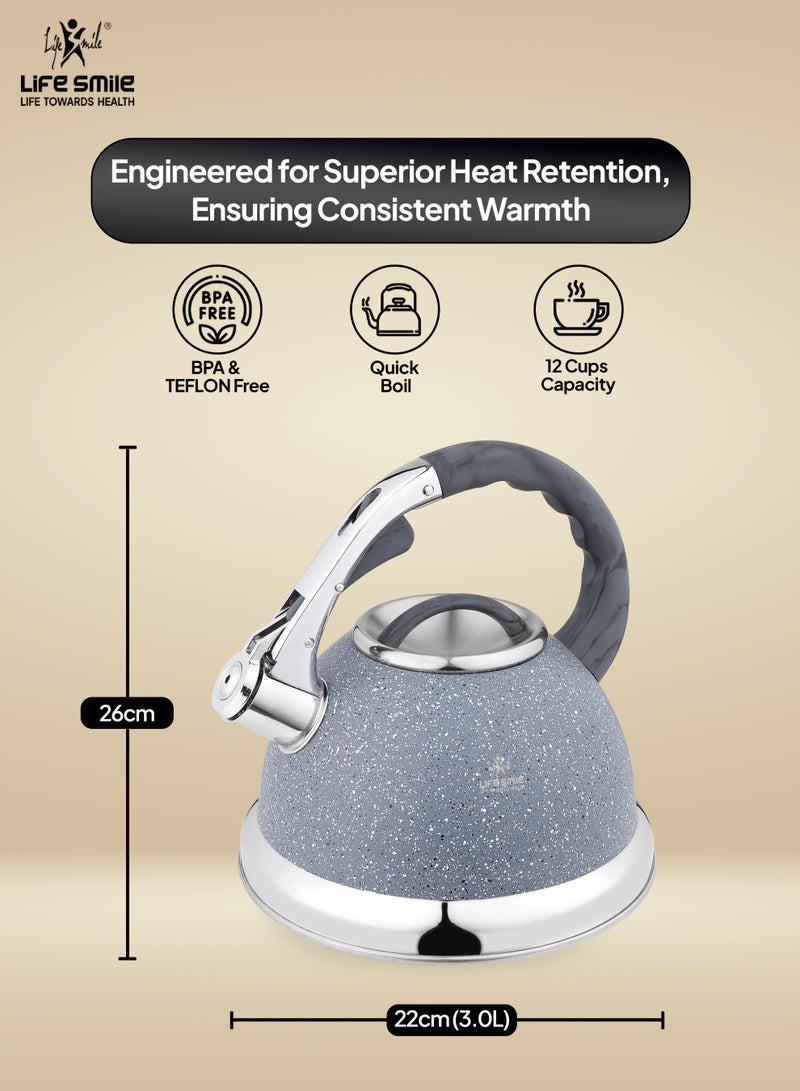 Life Smile 18/10 Stainless steel Kettle-3.0L  Granite Finished Kettle with Whistle Spout And Heat Resistant Handle-Stable Base-12cups Capacity-For all Stovetops - Image 3