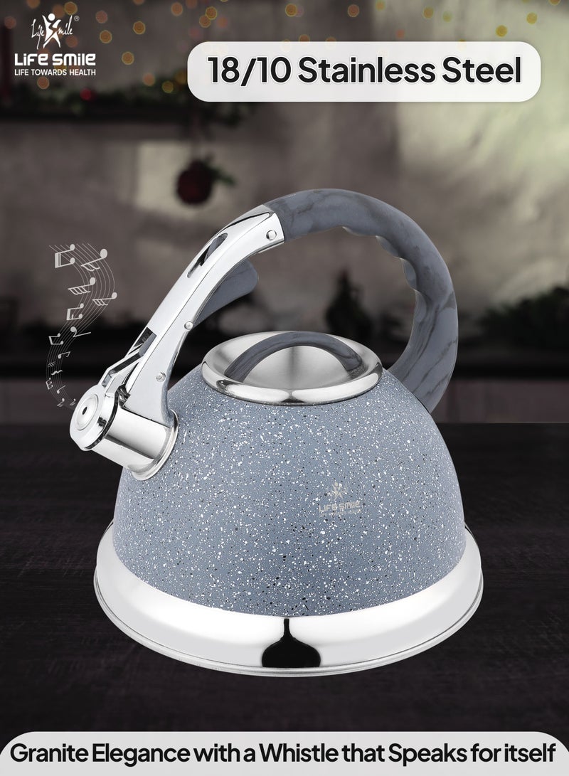 Life Smile 18/10 Stainless steel Kettle-3.0L  Granite Finished Kettle with Whistle Spout And Heat Resistant Handle-Stable Base-12cups Capacity-For all Stovetops - Image 4