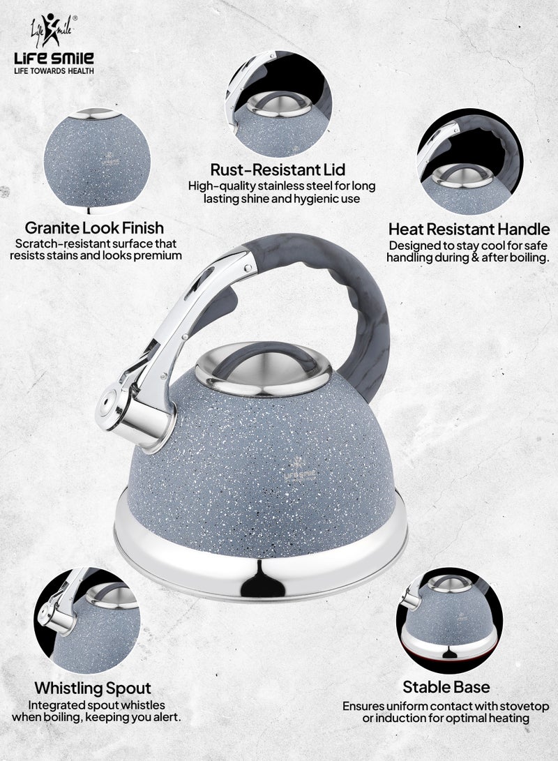 Life Smile 18/10 Stainless steel Kettle-3.0L  Granite Finished Kettle with Whistle Spout And Heat Resistant Handle-Stable Base-12cups Capacity-For all Stovetops - Image 5