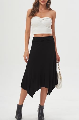 DJT Women's Flowy Handkerchief Hemline Midi Skirt Large Black - Image 5