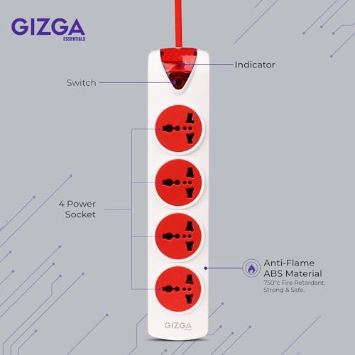 Gizga Essentials 1500W/6A Multi Plug Extension Board with 4 Universal Sockets for Office & Home Appliances, Fuse Protector, Power Indicator, 1.5M Cord, Durable Switch, Flame Retardant Material - Image 4