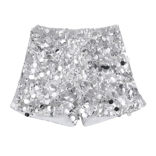 ZGMYC Women’s Sparkly Sequin Shorts Elastic Straight Leg High Waisted Glitter Party Shorts Clubwear Silver - Image 2