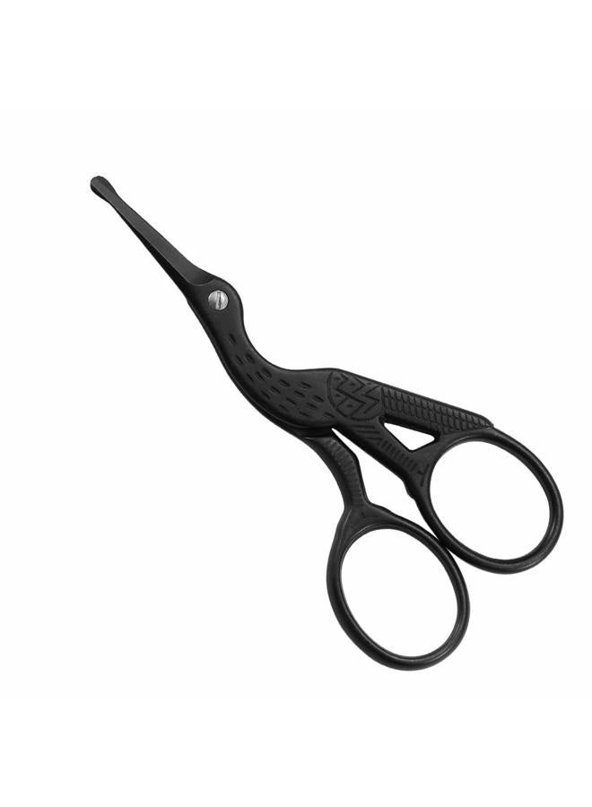 LIVINGO 3.5" Rounded Tip Vintage Stork Scissors, Professional Stainless Steel with Black Titanium Coated, Cuticle Pedicure Beauty Grooming Scissors for Eyebrow, Facial Hair, Dry Skin, Nose Hair - Image 1