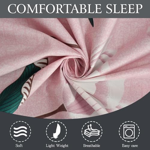 FRESH FROM LOOM Wrinkle Free Hypo-Allergenic Microfiber Single Bedsheet for Single Bed | Floral Design Bed Spread with 1 Pillow Covers (60x90 Inches | Flamingo, Leaf Design), Multicolor, 144 TC - Image 2