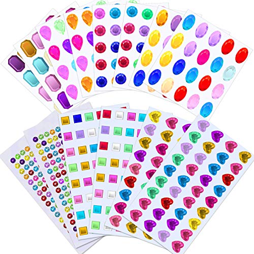 Selizo Craft Gems Self Adhesive Rhinestones Stickers Jewel Stickers Craft Jewels Stick On Gems Bling Crystal Diamond Stickers for Crafts, Assorted Shapes, Sizes and Colors (658Pcs, 14 Sheets) - Image 1