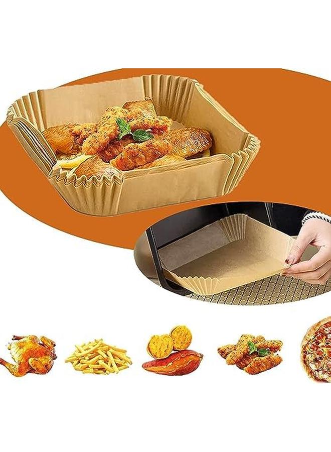 SKY-TOUCH 100 Pieces Square Air Fryer Disposable Paper Liners，Non Stick And Oil Proof Parchment Paper For Microwave And Gas Ovens，Square Food Grade Baking Paper For Air Fryer，16Cm 6.3Inch，Brown - Image 3