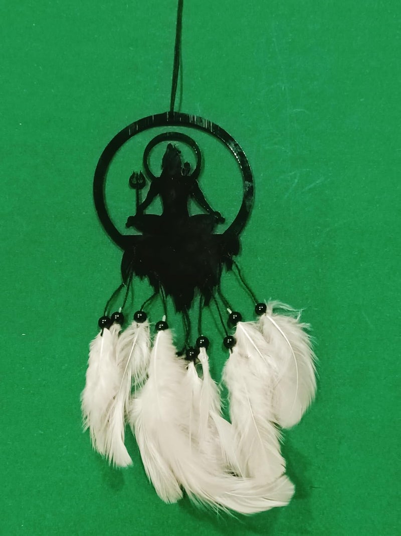 Rukshv Decorative Car Rearview Mirror Hanging with Feathers, Acrylic Spiritual Accessory for Home, Car, Office Interior Decor (mahadev) - Image 3