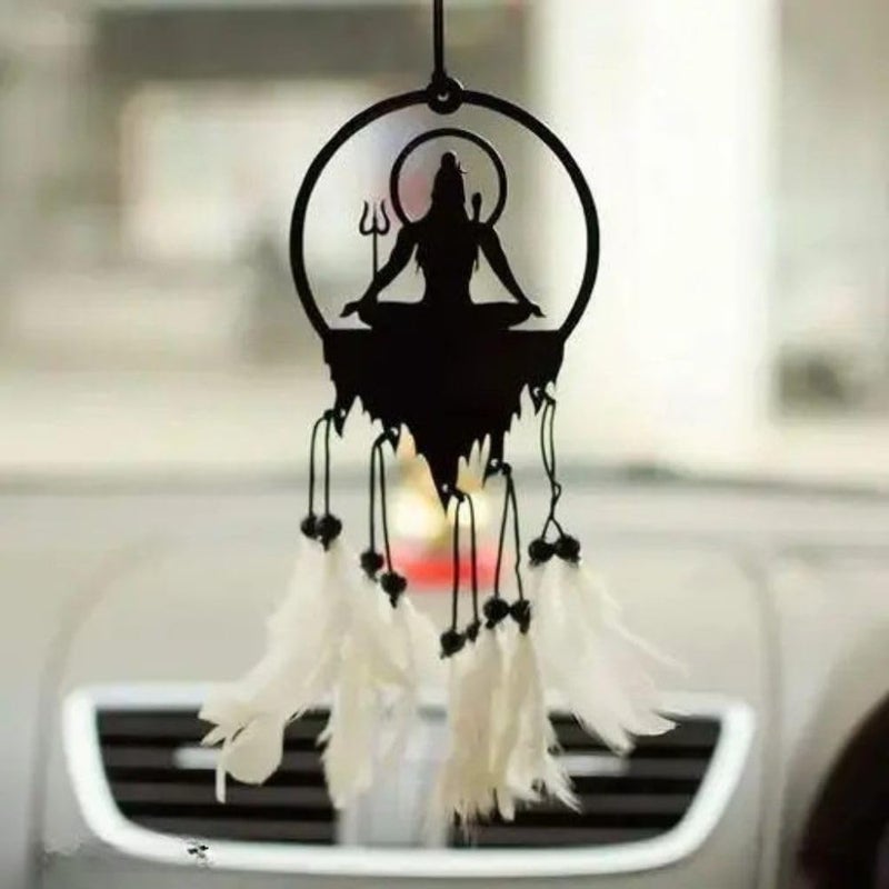 Rukshv Decorative Car Rearview Mirror Hanging with Feathers, Acrylic Spiritual Accessory for Home, Car, Office Interior Decor (mahadev) - Image 1