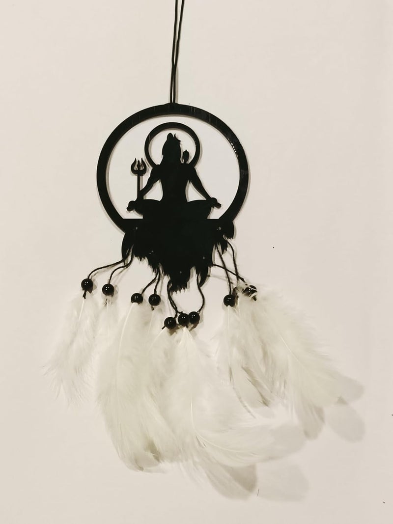 Rukshv Decorative Car Rearview Mirror Hanging with Feathers, Acrylic Spiritual Accessory for Home, Car, Office Interior Decor (mahadev) - Image 2
