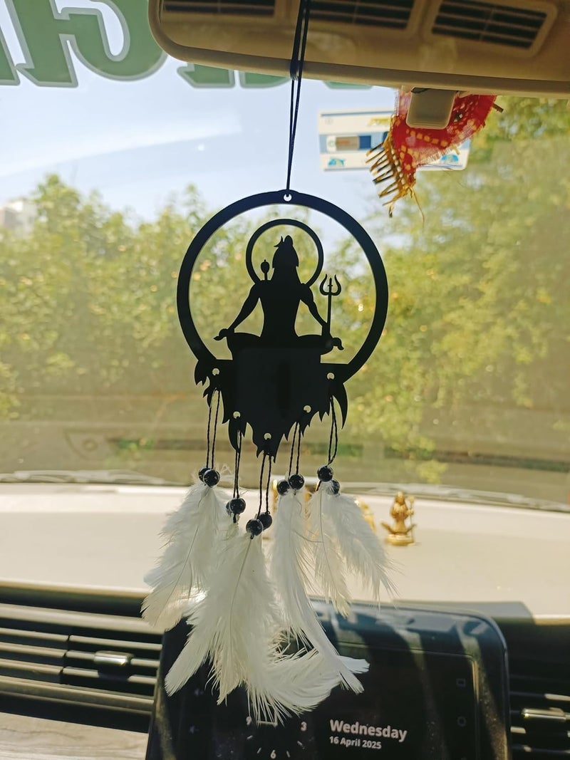 Rukshv Decorative Car Rearview Mirror Hanging with Feathers, Acrylic Spiritual Accessory for Home, Car, Office Interior Decor (mahadev) - Image 4