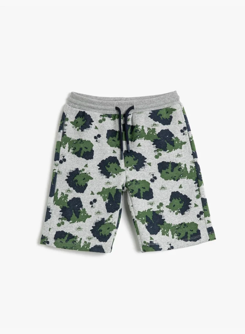 كوتون Shorts Elastic Waistband Drawstring Printed Pockets