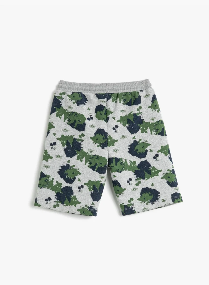 كوتون Shorts Elastic Waistband Drawstring Printed Pockets