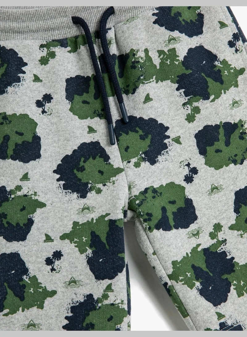 كوتون Shorts Elastic Waistband Drawstring Printed Pockets