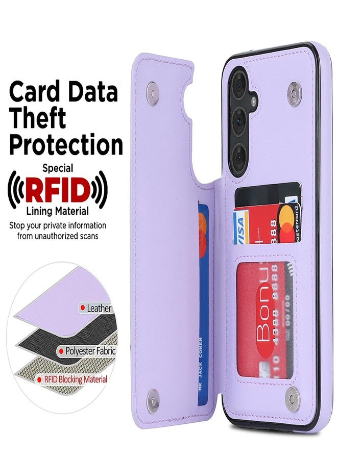 Asuwish Phone Case for Samsung Galaxy A54 5G Wallet Cover with Tempered Glass Screen Protector and Leather RFID Credit Card Holder Stand Slot Cell Accessories A 54 54A SM A546U 2023 Women Men Purple - Image 2