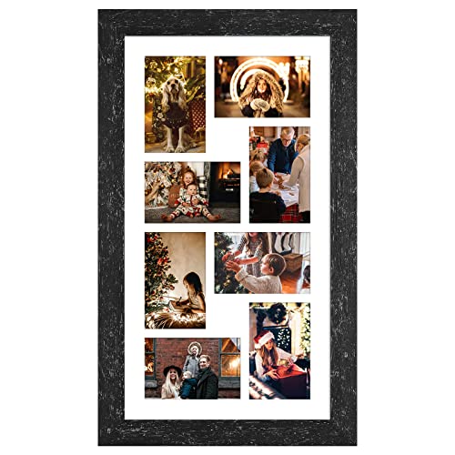 Gaevuian 11.8x21.8 Picture Frame Display 8 opening 4X6 Picture Frame Collage,Multi Photo Frame with Mat,Plexiglass,Wall or Tabletop Decor,Black Wood Grain - Image 1