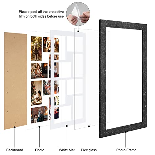 Gaevuian 11.8x21.8 Picture Frame Display 8 opening 4X6 Picture Frame Collage,Multi Photo Frame with Mat,Plexiglass,Wall or Tabletop Decor,Black Wood Grain - Image 2