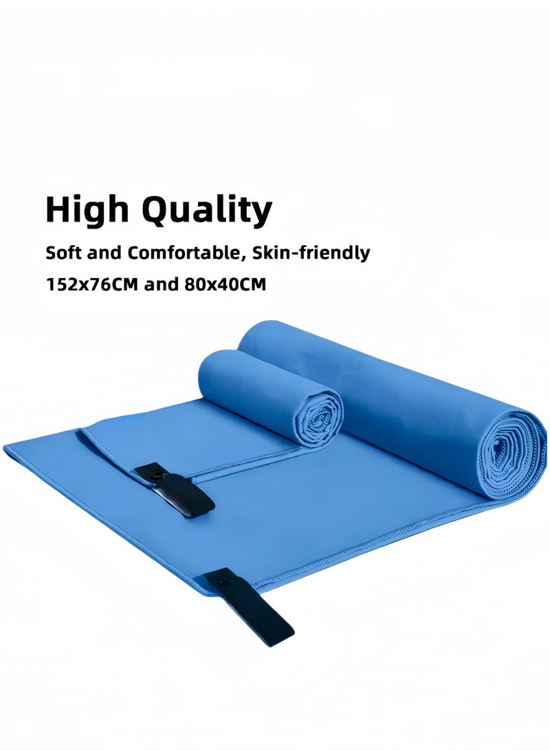 JoyousSto 2 Pcs Microfiber Travel Towel, Soft Lightweight Quick Dry Towel, Super Absorbent Travel & Sports & Beach Towels for Camping, Backpack, Gym, Swimming, Yoga, Hiking,152x76CM and 80x40CM,Blue - Image 2