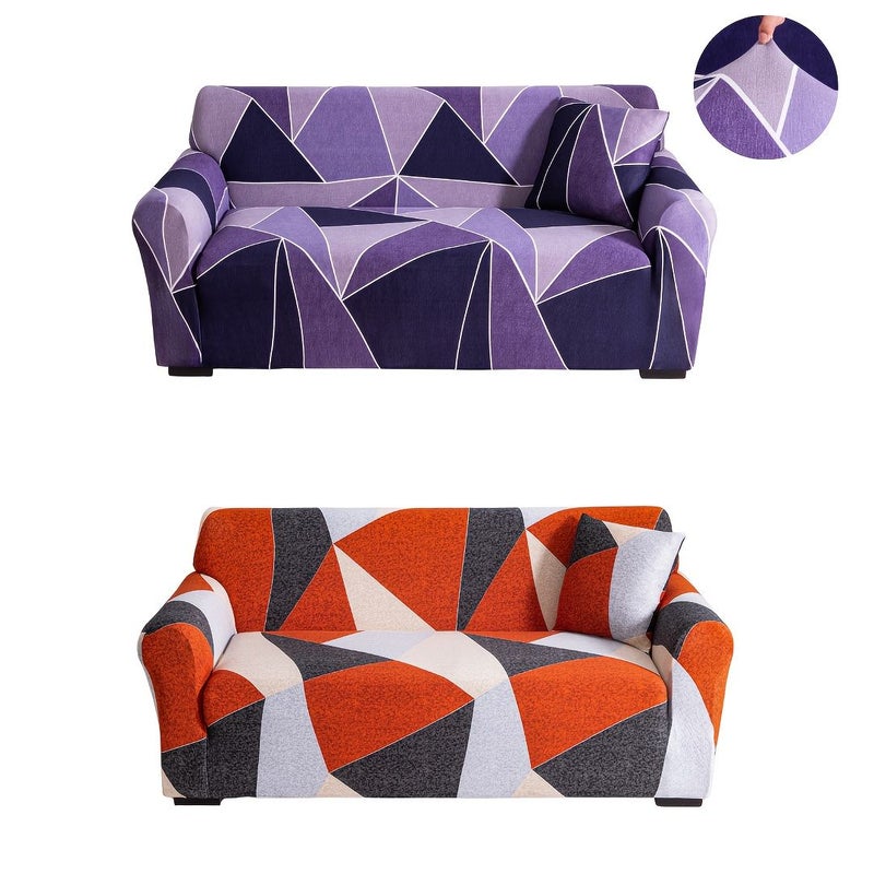 1pc Pink Geometric Stretch Sofa Cover Full Wrap Protective Slipcover 3 Seater All Season Universal Lazy Cat Scratch Proof L Shaped Chaise Lounge Sectional Sofa Cover Set Includes 16.54x16.54 Inch Pillowcase - Image 3