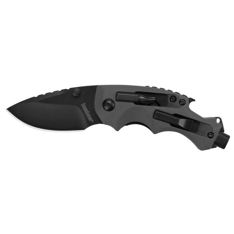 Kershaw سكين جيب متعدد الوظائف كيرشو شفل DIY (8720) ، شفرة فولاذية 8Cr13MoV بطول 2.4 بوصة مع طلاء أكسيد أسود ، سكين استخدام يومي بقوة الكربون ووظائف تقنية عالية ، 3.5 أونصة. - Image 1