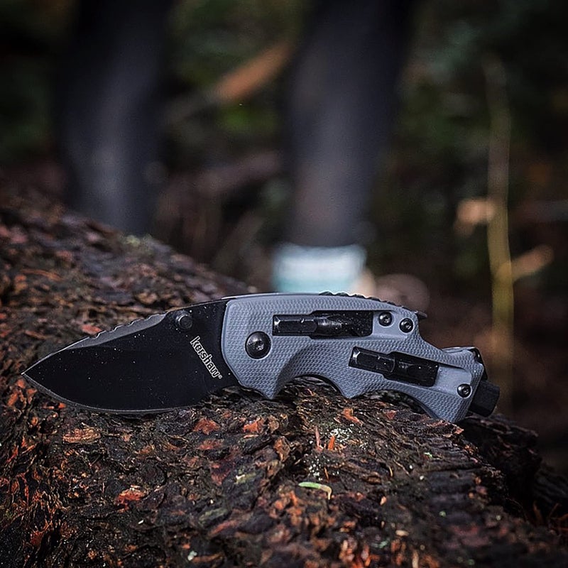 Kershaw سكين جيب متعدد الوظائف كيرشو شفل DIY (8720) ، شفرة فولاذية 8Cr13MoV بطول 2.4 بوصة مع طلاء أكسيد أسود ، سكين استخدام يومي بقوة الكربون ووظائف تقنية عالية ، 3.5 أونصة. - Image 3